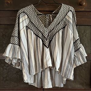 Free People Running On a Dream Embroidered Striped Top